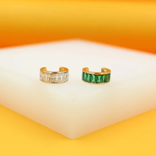 CZ Baguette Clear/Green Ear Cuffs (L341)