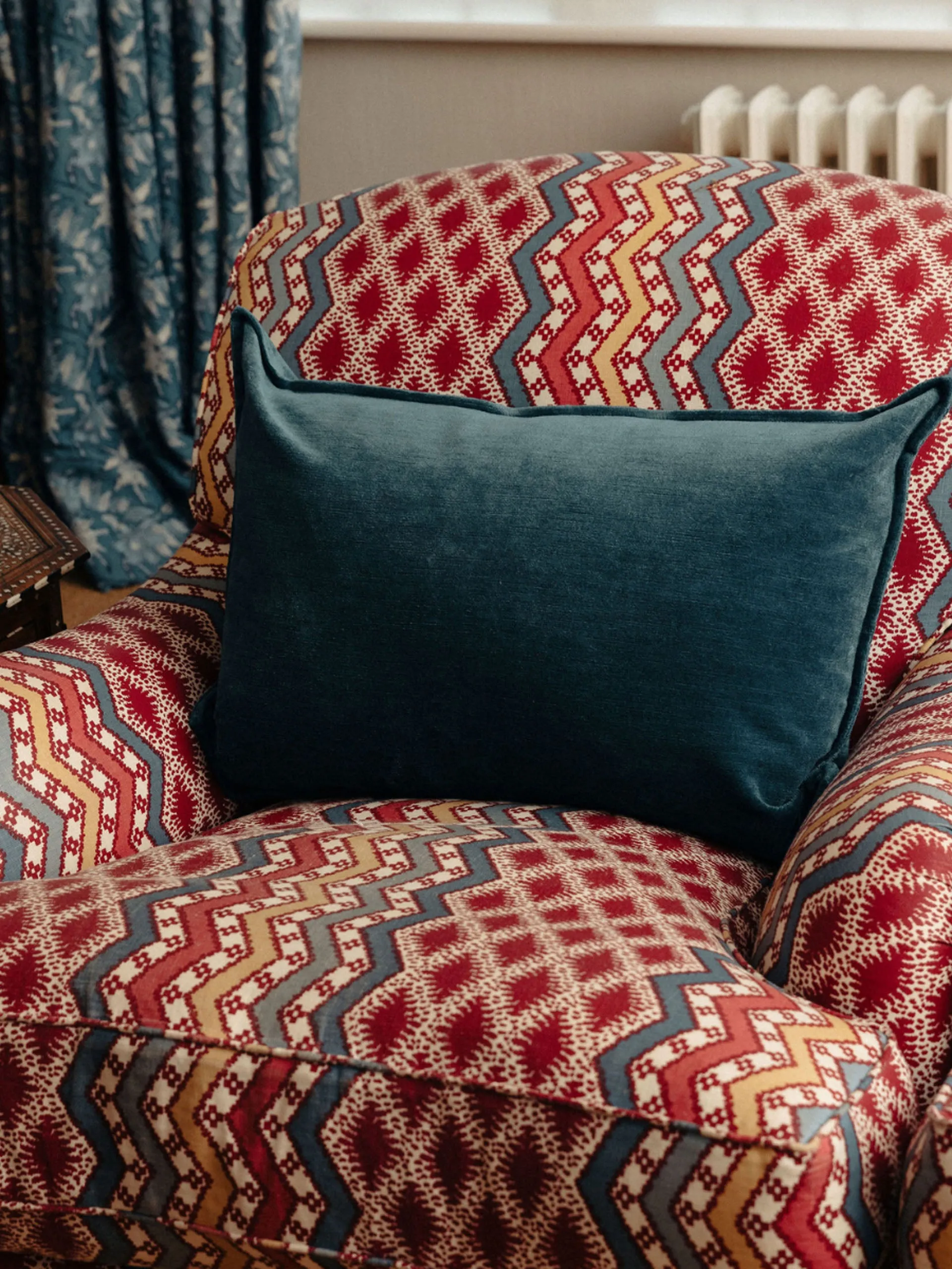 Denim blue verity linen velvet rectangular cushion
