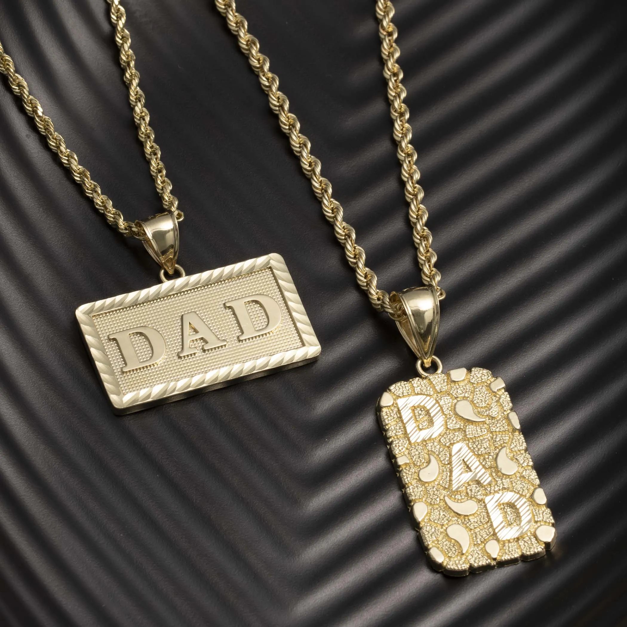 Diamond-Cut "DAD" Medallion Pendant 10K Yellow Gold