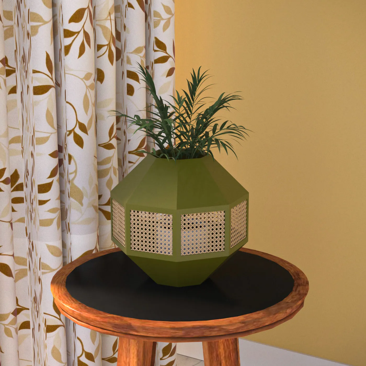 Diamond Shaped Wooden Handmade Green Distressed Flowerpot for Home