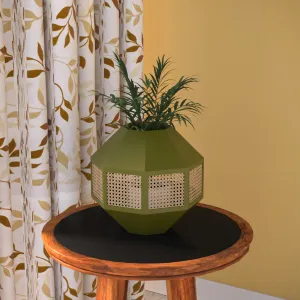 Diamond Shaped Wooden Handmade Green Distressed Flowerpot for Home
