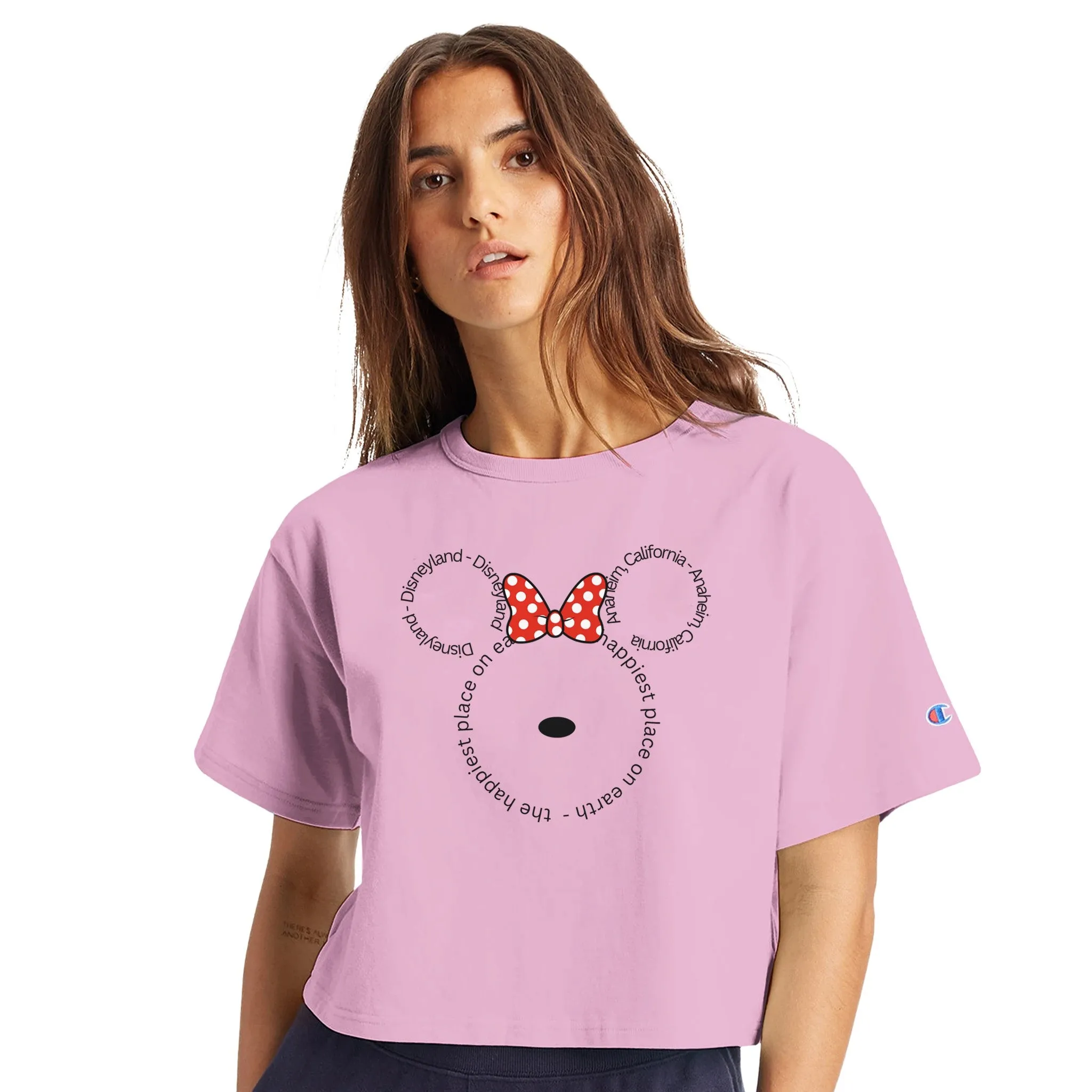 Disneyland "Bow" / Anaheim, California / The Happiest Place On Earth | Women's Cropped Heritage Crewneck T-Shirt | Champion T453W