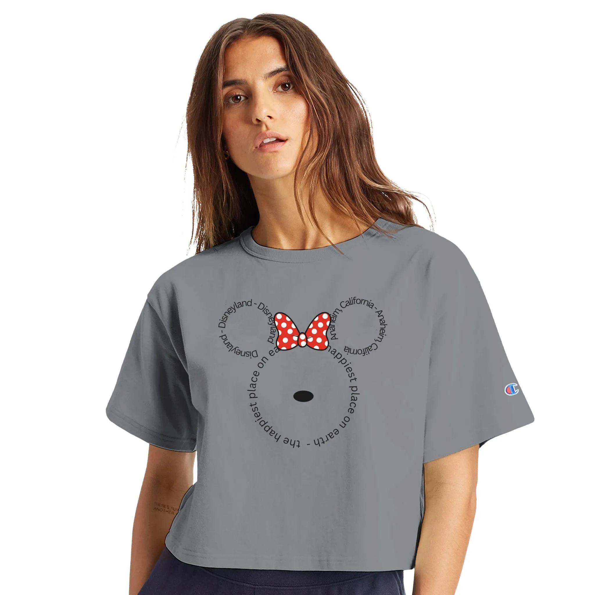 Disneyland "Bow" / Anaheim, California / The Happiest Place On Earth | Women's Cropped Heritage Crewneck T-Shirt | Champion T453W