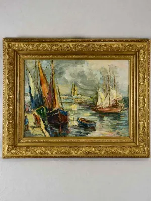 Early 20th century sea port in Normandy - Anonymous 26¾" x 32¾"
