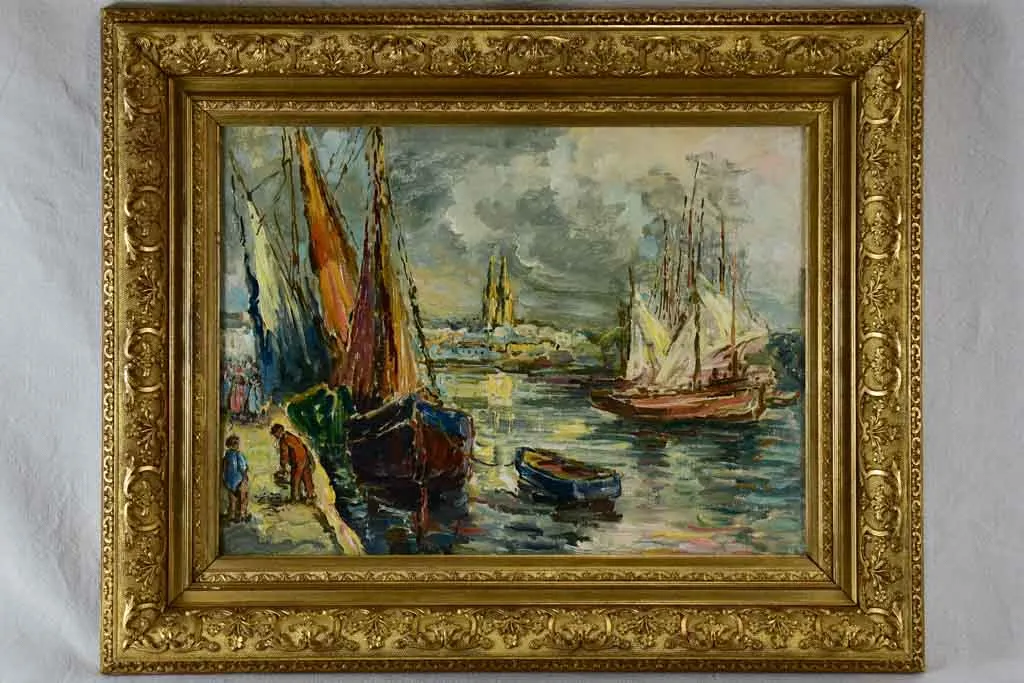 Early 20th century sea port in Normandy - Anonymous 26¾" x 32¾"