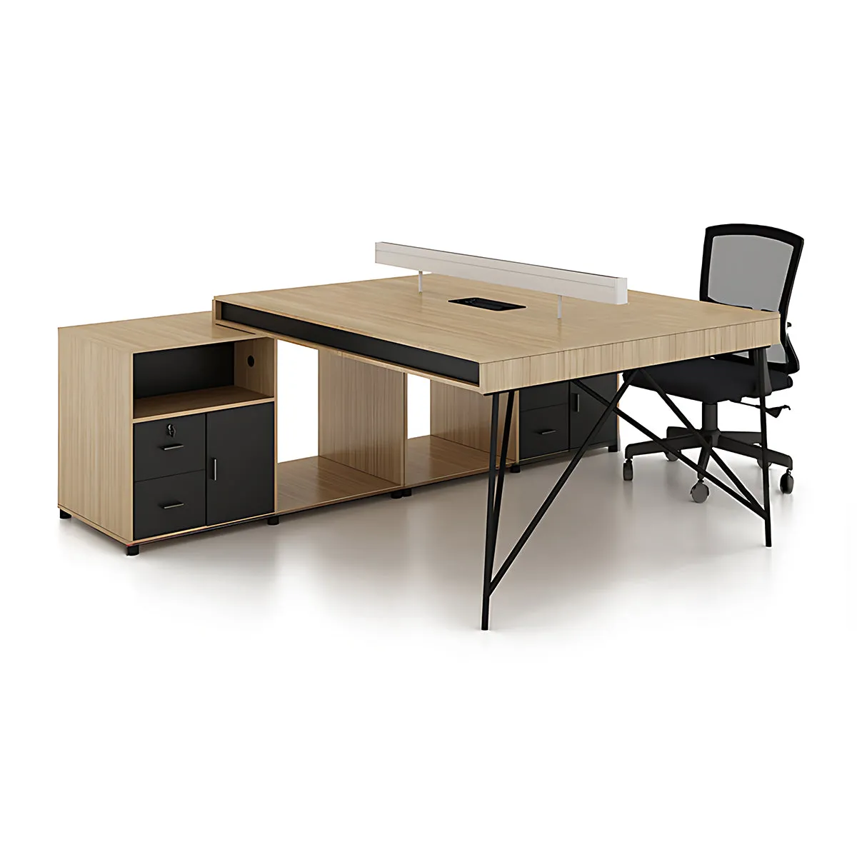 Elegant Natural Wood Cubicle Desk with Storage Compartments