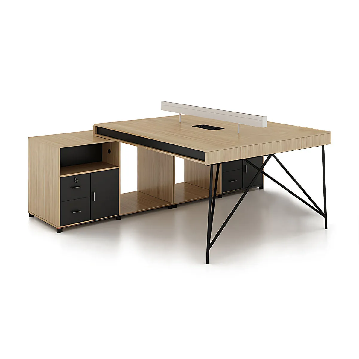 Elegant Natural Wood Cubicle Desk with Storage Compartments