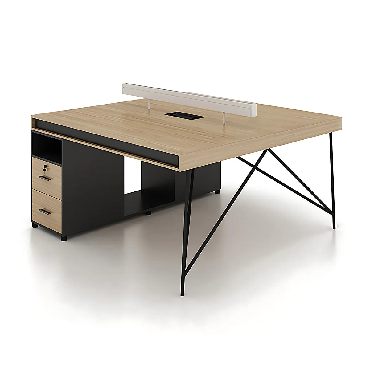 Elegant Natural Wood Cubicle Desk with Storage Compartments