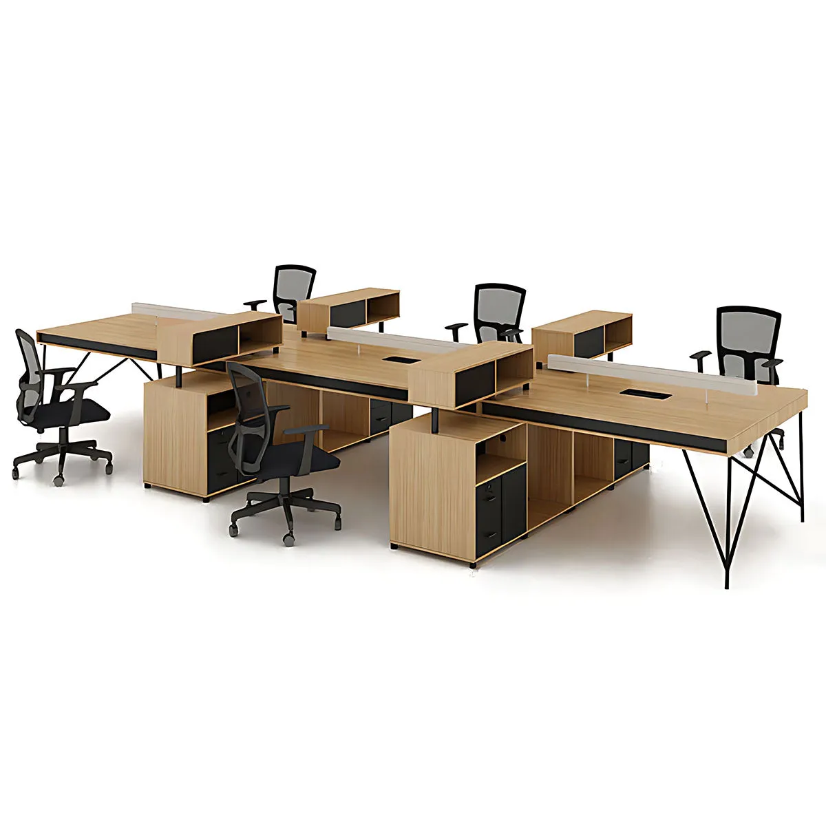 Elegant Natural Wood Cubicle Desk with Storage Compartments