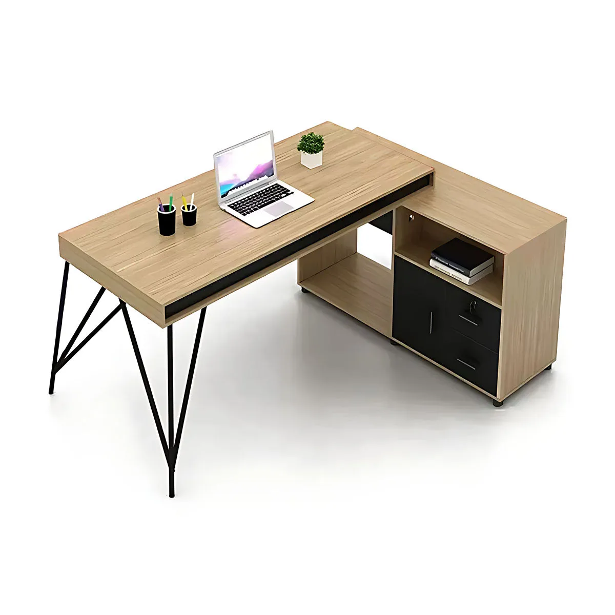 Elegant Natural Wood Cubicle Desk with Storage Compartments