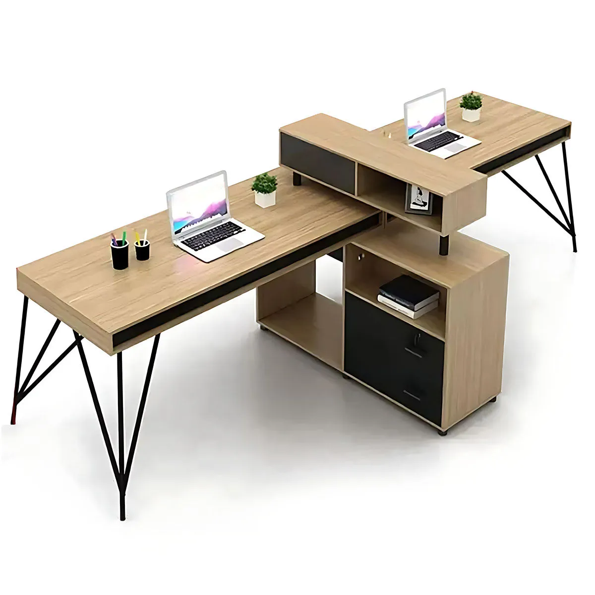 Elegant Natural Wood Cubicle Desk with Storage Compartments