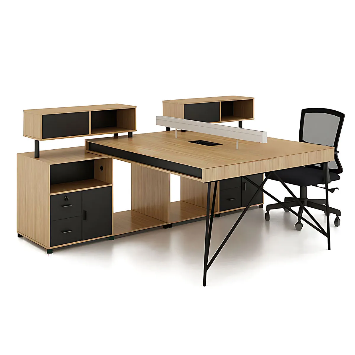 Elegant Natural Wood Cubicle Desk with Storage Compartments