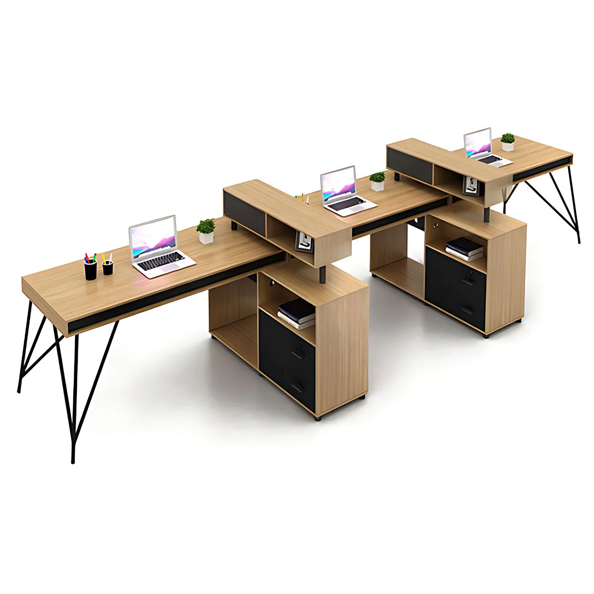 Elegant Natural Wood Cubicle Desk with Storage Compartments