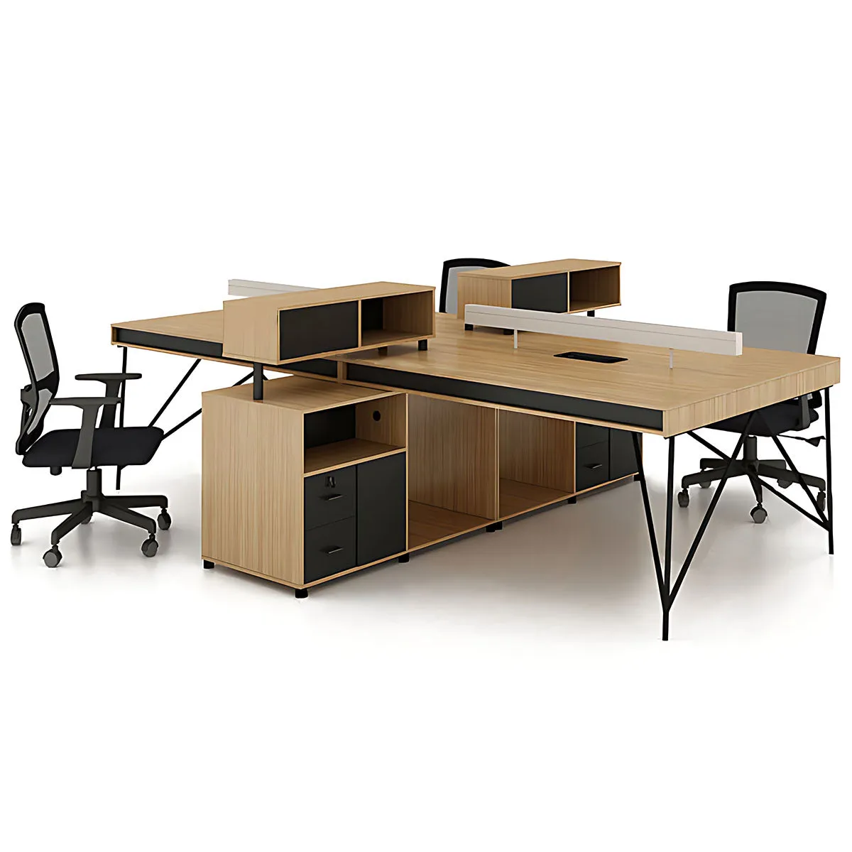 Elegant Natural Wood Cubicle Desk with Storage Compartments