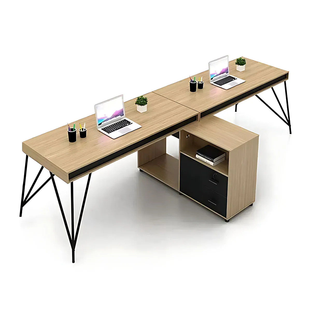 Elegant Natural Wood Cubicle Desk with Storage Compartments