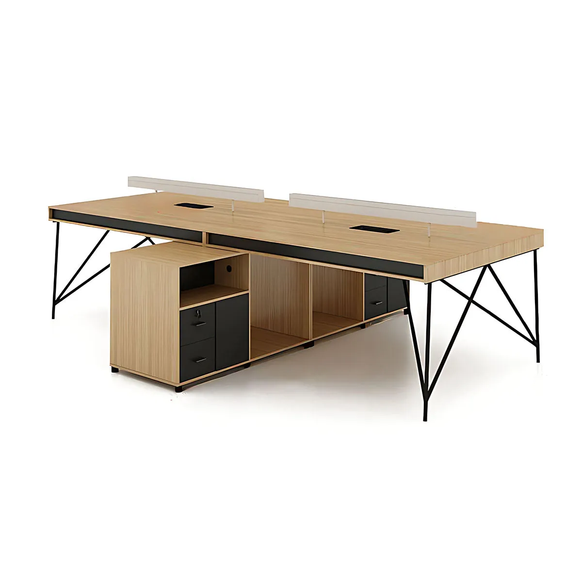 Elegant Natural Wood Cubicle Desk with Storage Compartments
