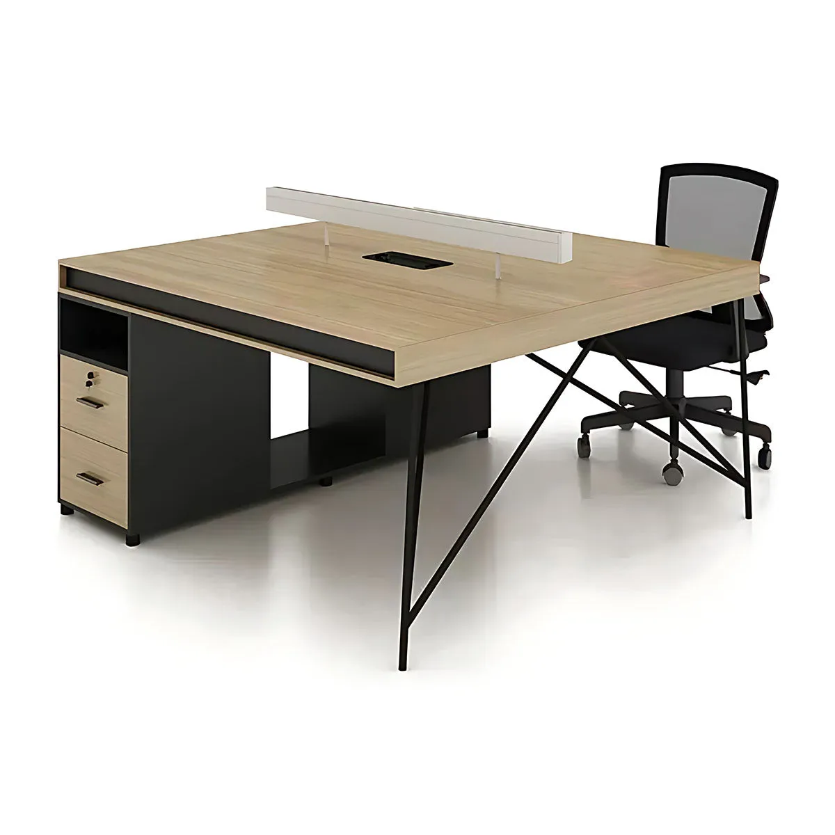 Elegant Natural Wood Cubicle Desk with Storage Compartments