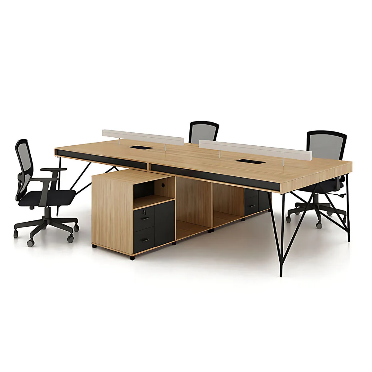 Elegant Natural Wood Cubicle Desk with Storage Compartments