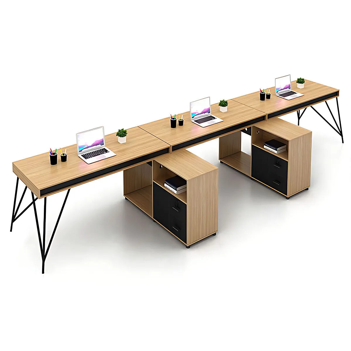 Elegant Natural Wood Cubicle Desk with Storage Compartments