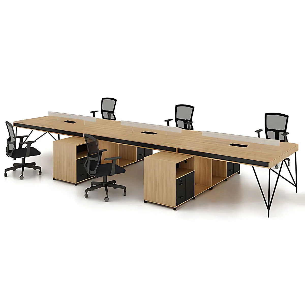 Elegant Natural Wood Cubicle Desk with Storage Compartments
