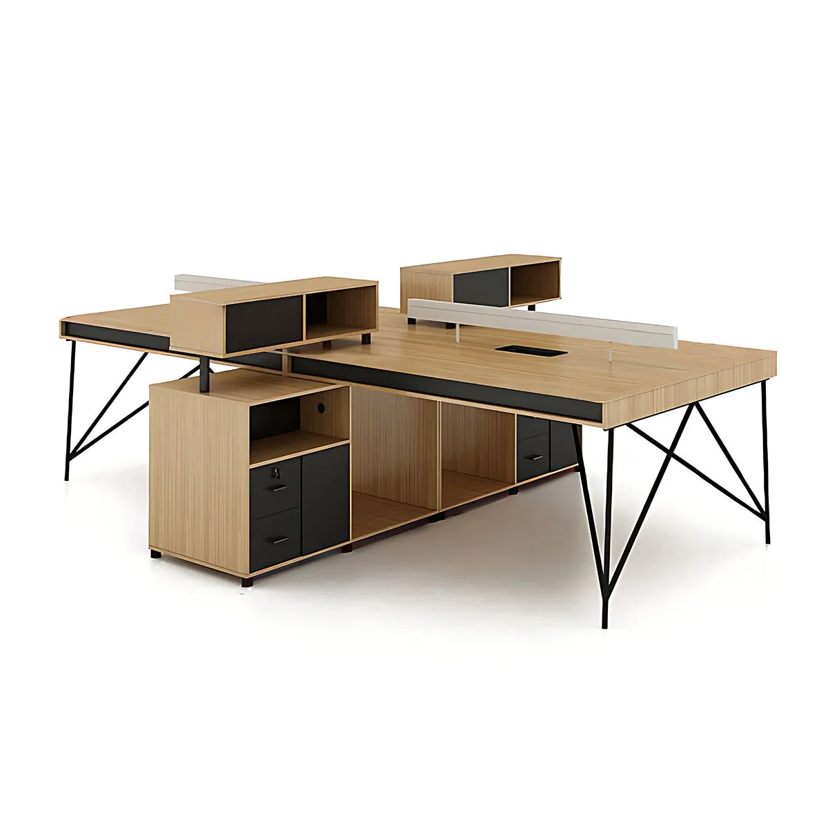 Elegant Natural Wood Cubicle Desk with Storage Compartments