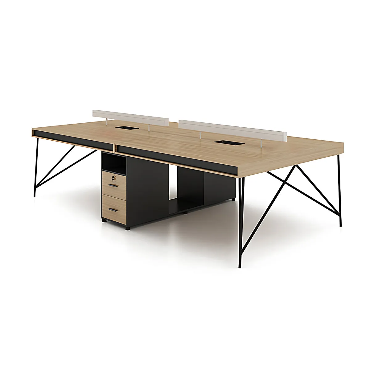 Elegant Natural Wood Cubicle Desk with Storage Compartments