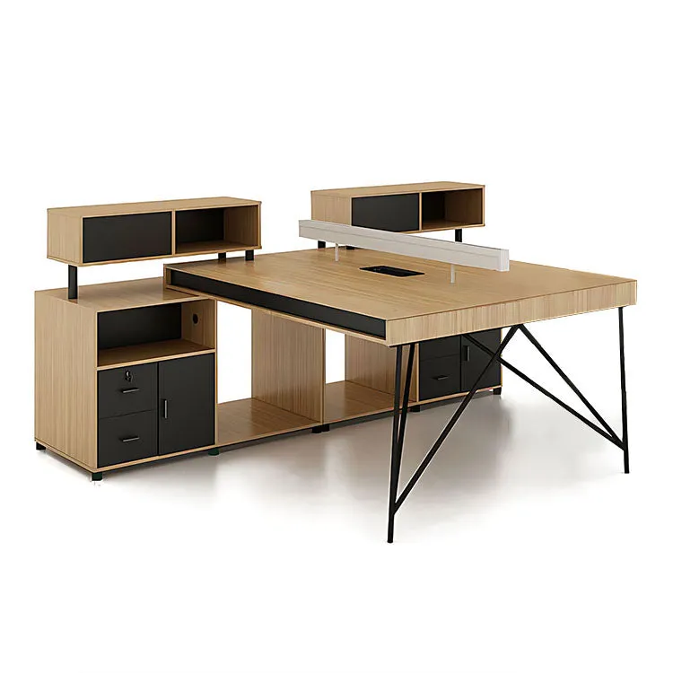 Elegant Natural Wood Cubicle Desk with Storage Compartments