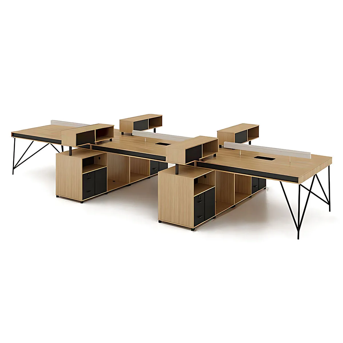 Elegant Natural Wood Cubicle Desk with Storage Compartments