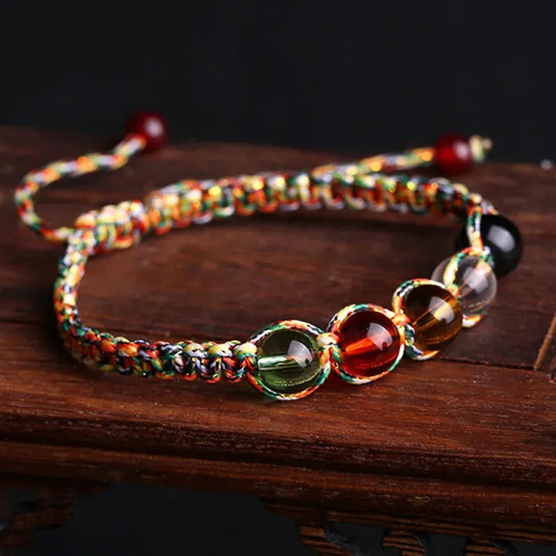 Ethnic Hand-woven Multi Colored Rope 5 Colors Glass Beads Stretch Chinese Five Elements Feng Shui Rope Charm Lucky Bracelets