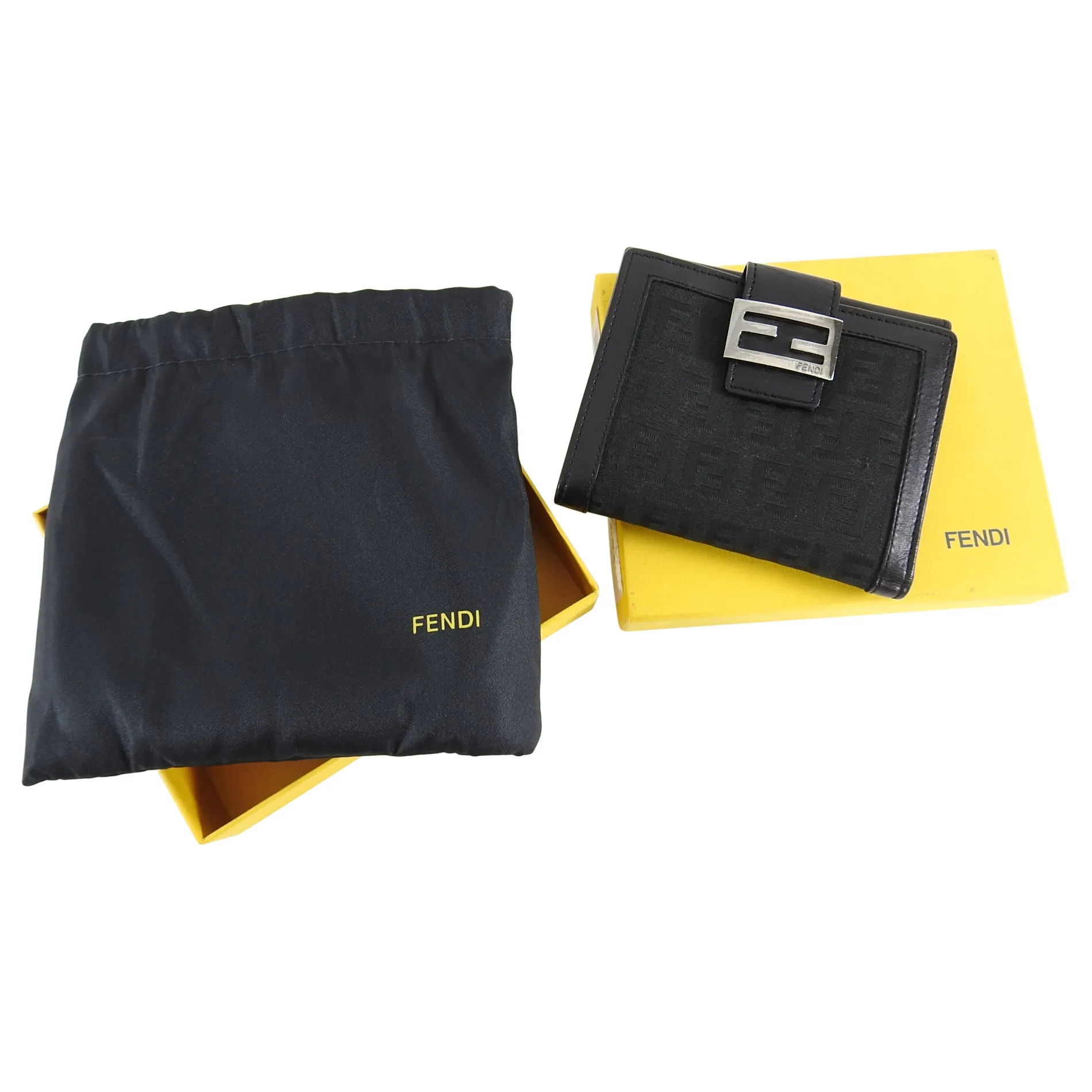 Fendi Black Monogram Zucca Logo Bifold Wallet
