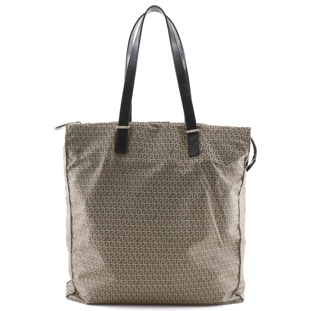 FENDI Tote Bag Nylon, Calfskin Brown micro zucchini Women Used