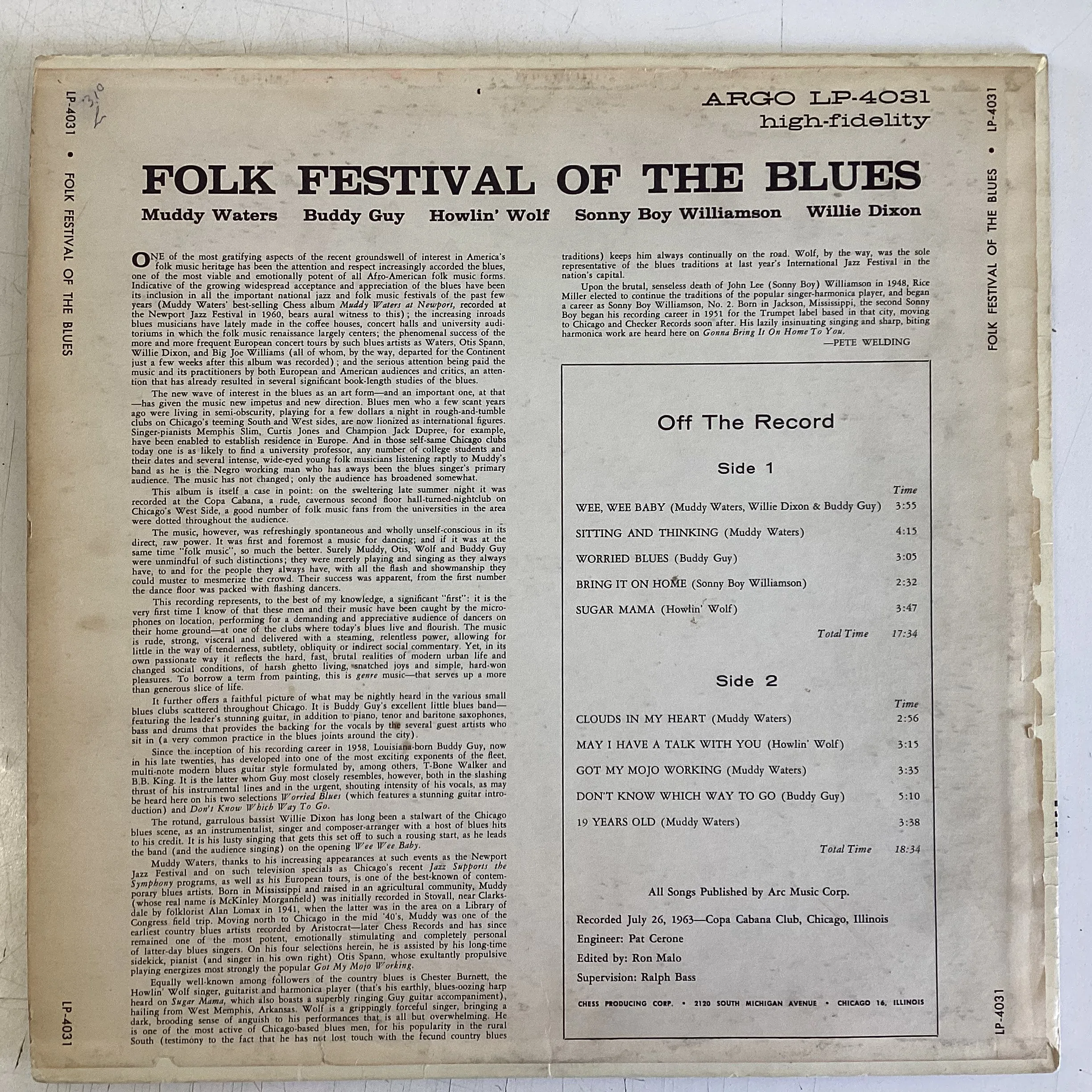 FOLK FESTIVAL OF THE BLUES (ARGO) (US 1963) (USED)
