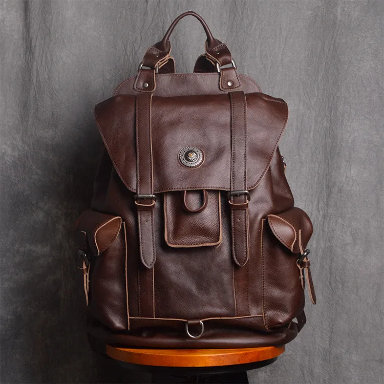 Full Grain Leather Backpack Unisex School Backpack 15.6'' Laptop Backpack Weekender Backpack NP03