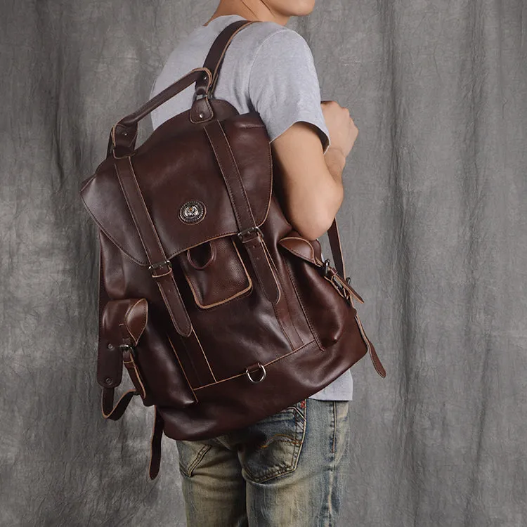 Full Grain Leather Backpack Unisex School Backpack 15.6'' Laptop Backpack Weekender Backpack NP03