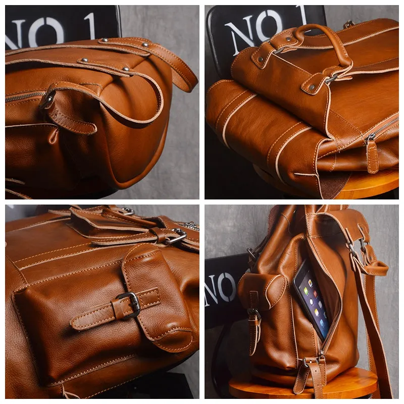 Full Grain Leather Backpack Unisex School Backpack 15.6'' Laptop Backpack Weekender Backpack NP03