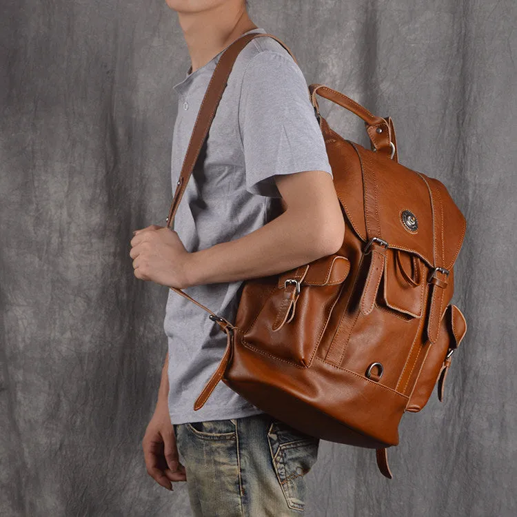 Full Grain Leather Backpack Unisex School Backpack 15.6'' Laptop Backpack Weekender Backpack NP03