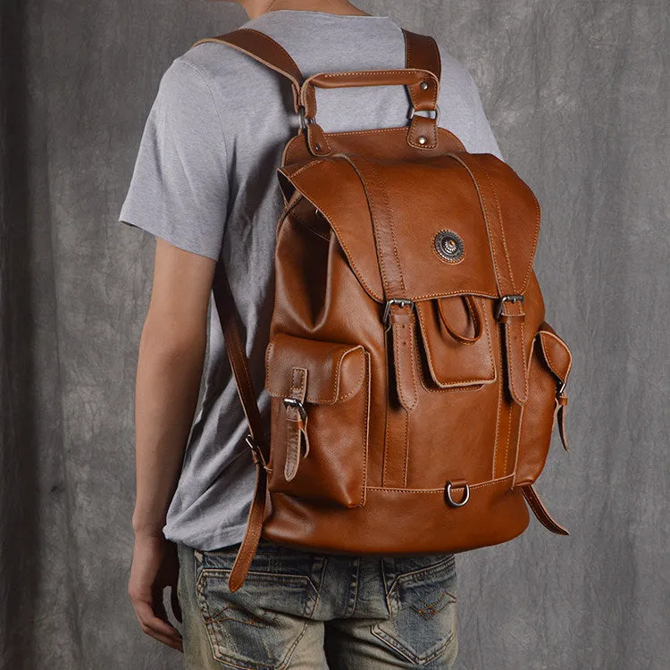 Full Grain Leather Backpack Unisex School Backpack 15.6'' Laptop Backpack Weekender Backpack NP03