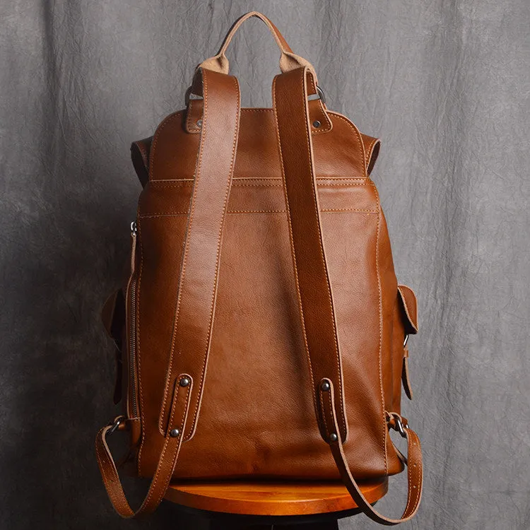 Full Grain Leather Backpack Unisex School Backpack 15.6'' Laptop Backpack Weekender Backpack NP03