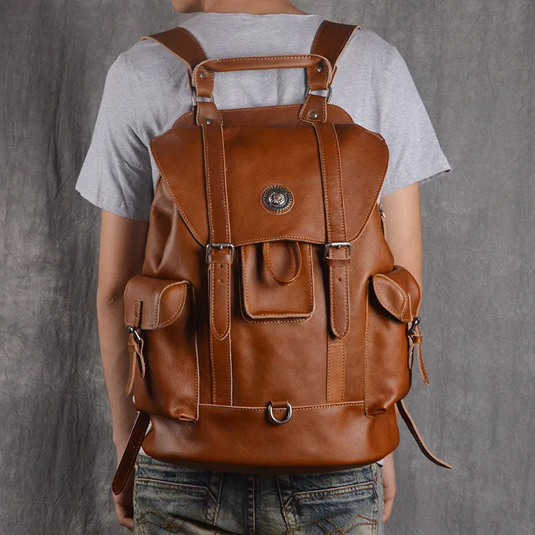 Full Grain Leather Backpack Unisex School Backpack 15.6'' Laptop Backpack Weekender Backpack NP03