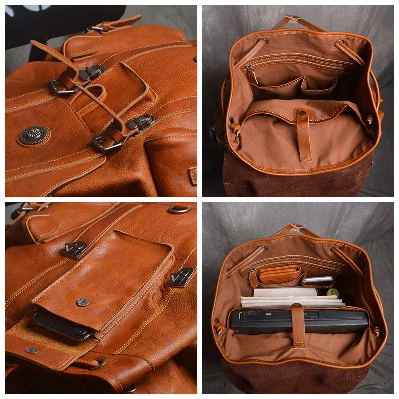 Full Grain Leather Backpack Unisex School Backpack 15.6'' Laptop Backpack Weekender Backpack NP03
