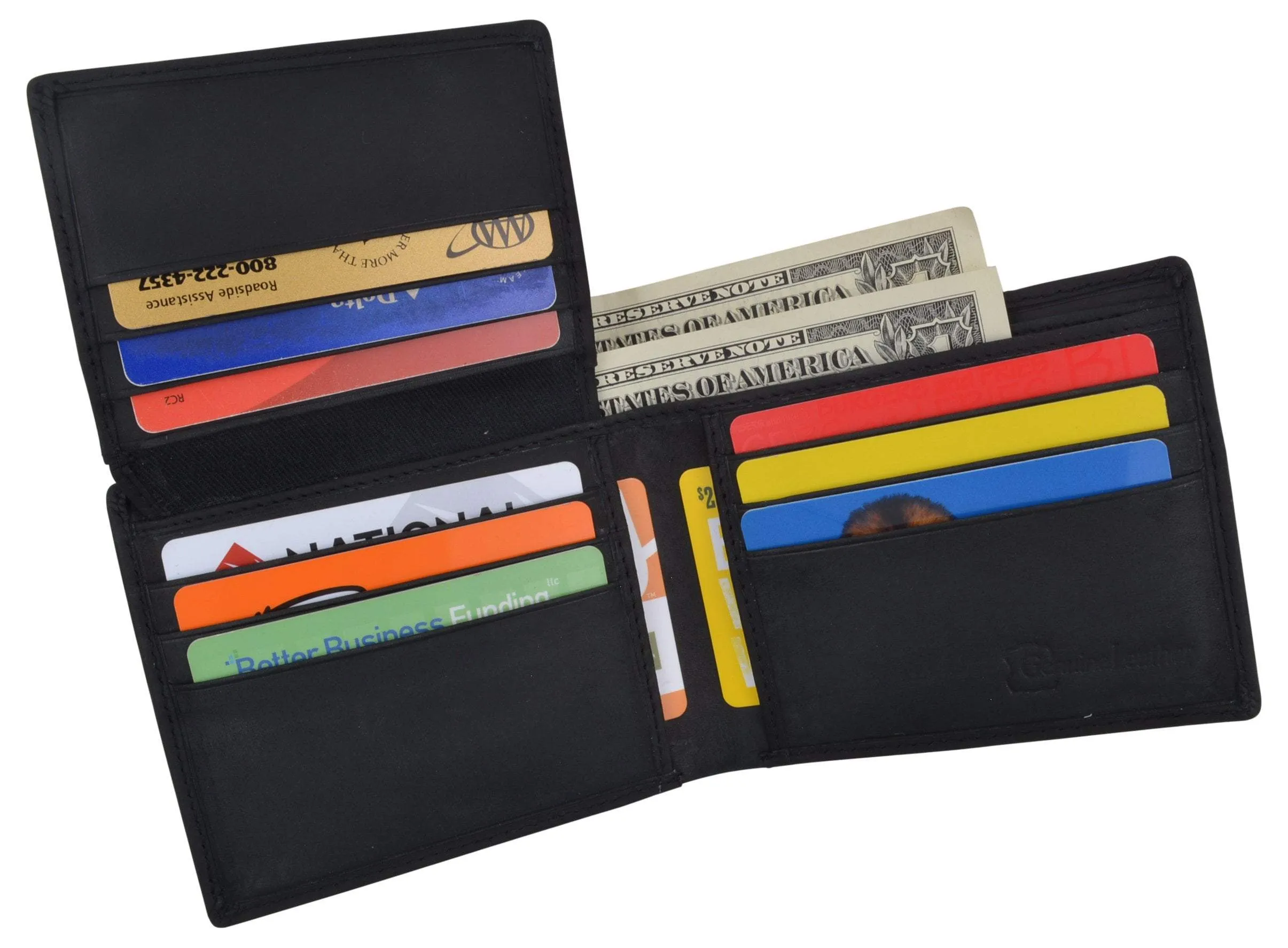 Genuine Leather RFID Bifold Mens Marijuana Leaf Logo Wallet
