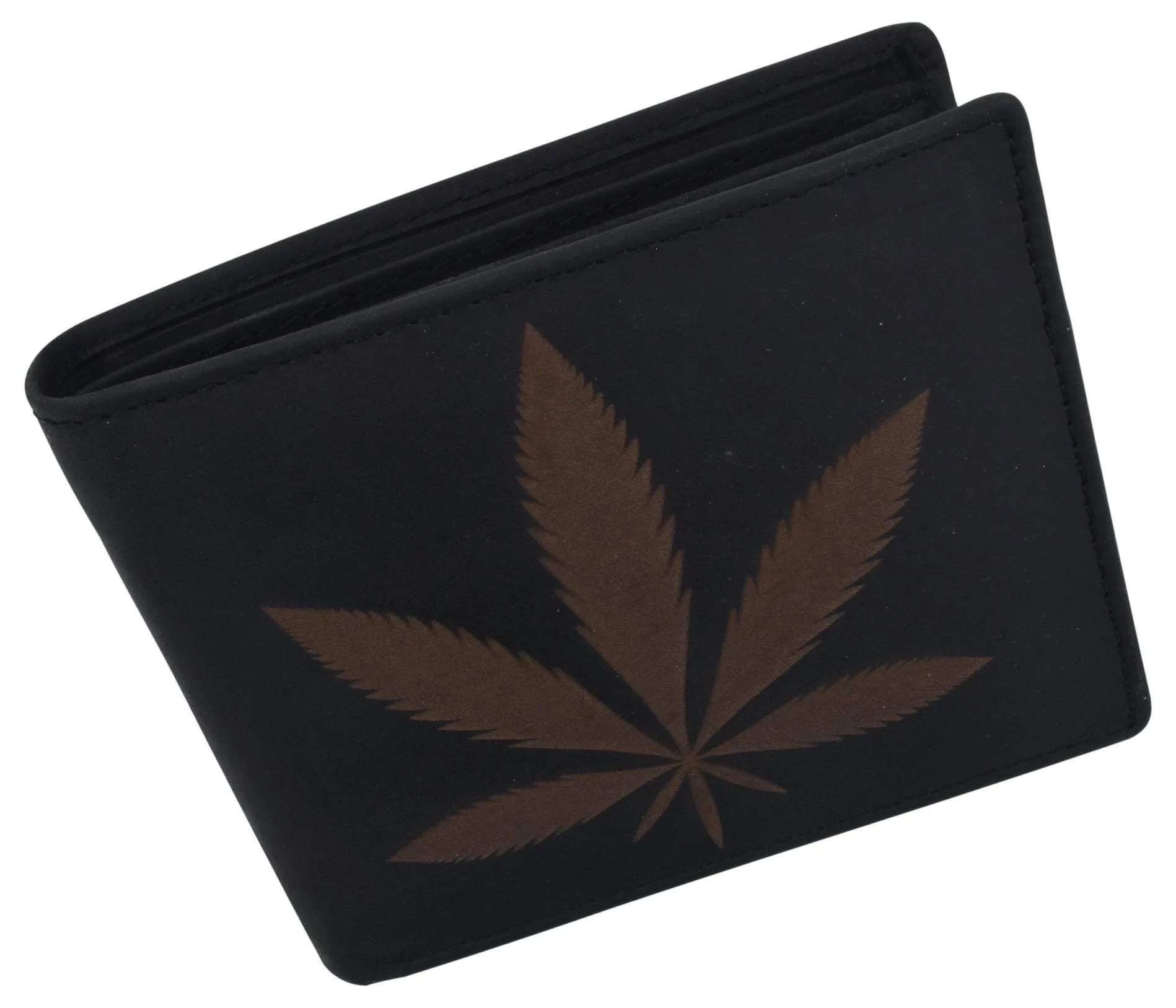 Genuine Leather RFID Bifold Mens Marijuana Leaf Logo Wallet