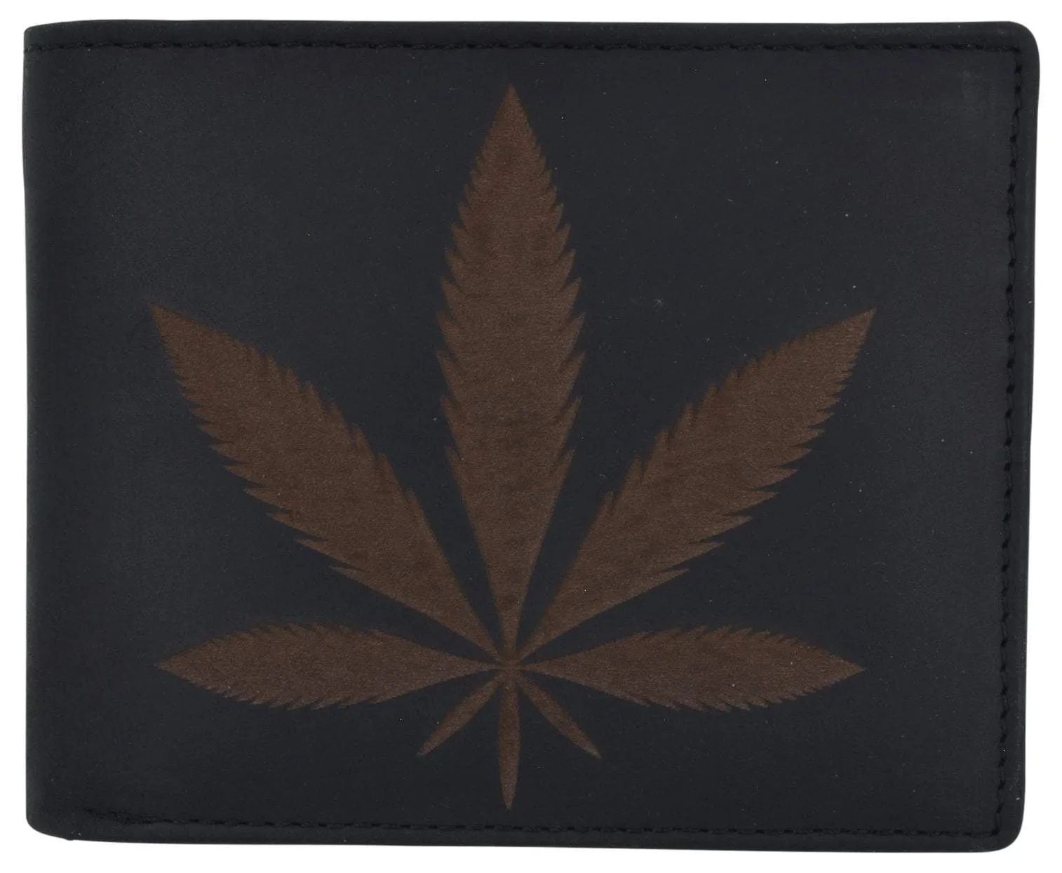 Genuine Leather RFID Bifold Mens Marijuana Leaf Logo Wallet