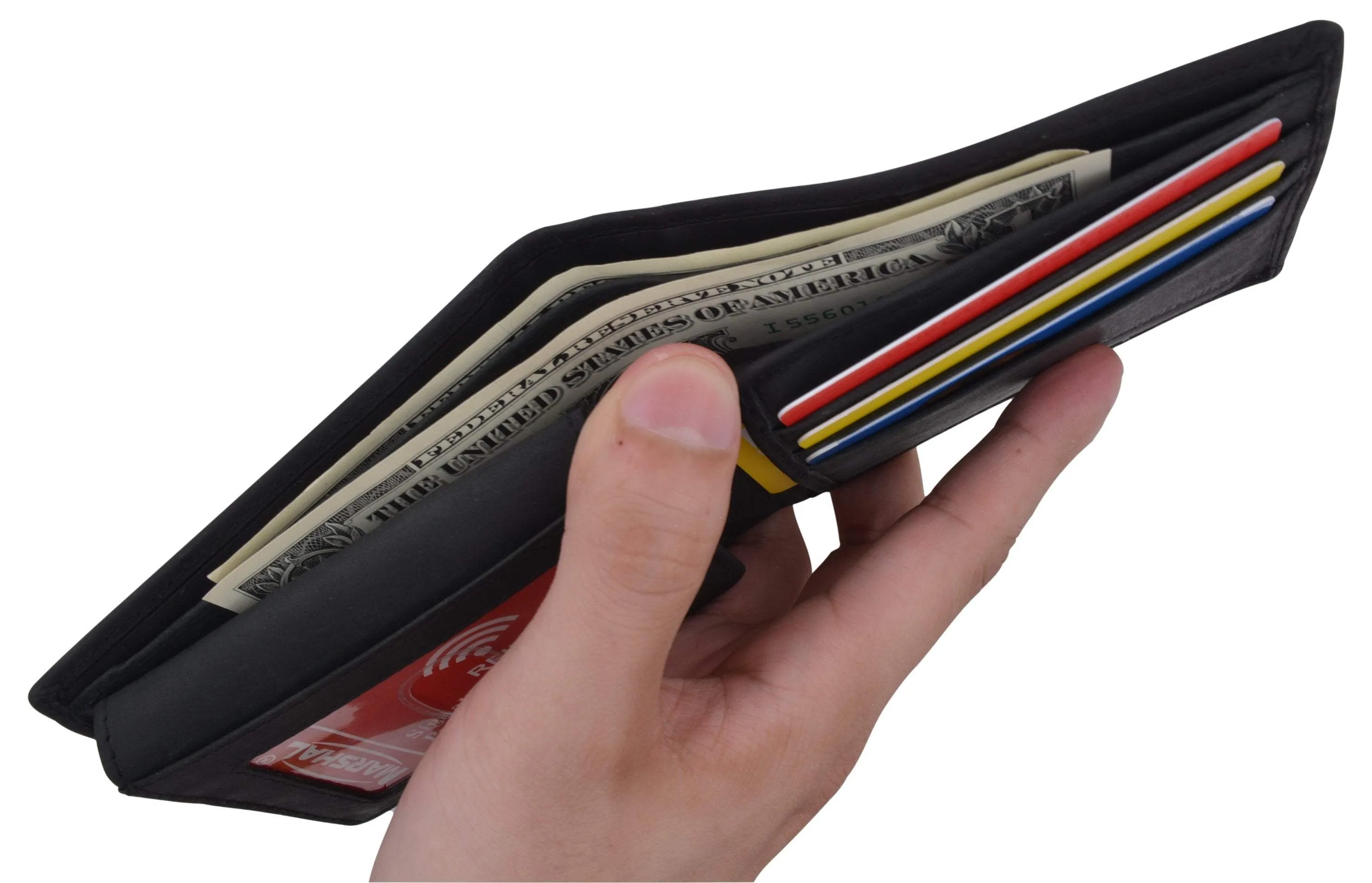 Genuine Leather RFID Bifold Mens Marijuana Leaf Logo Wallet
