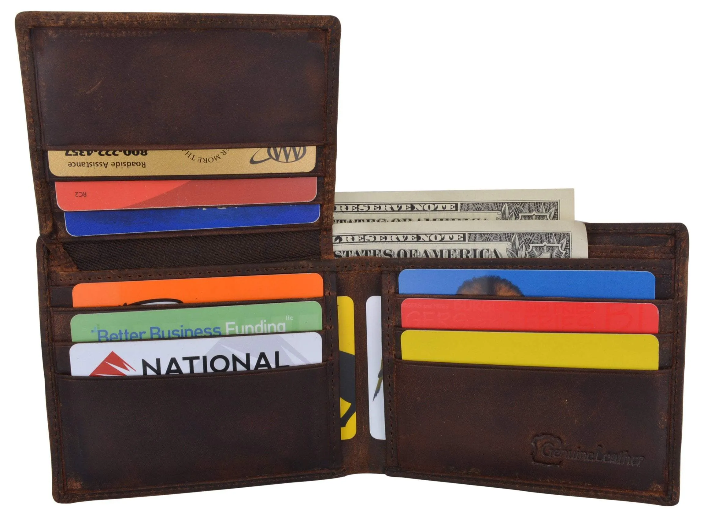 Genuine Leather RFID Bifold Mens Marijuana Leaf Logo Wallet