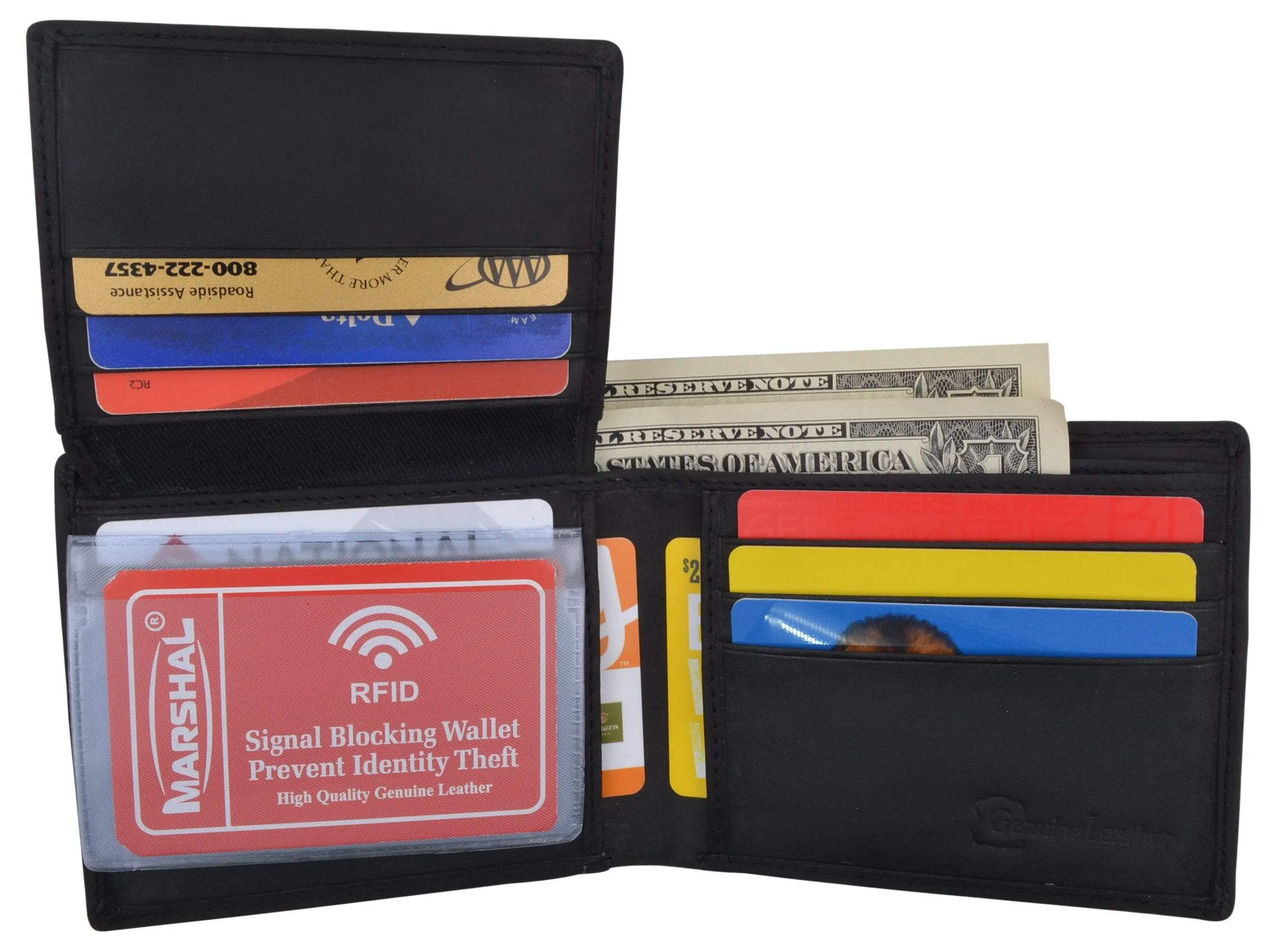 Genuine Leather RFID Bifold Mens Marijuana Leaf Logo Wallet