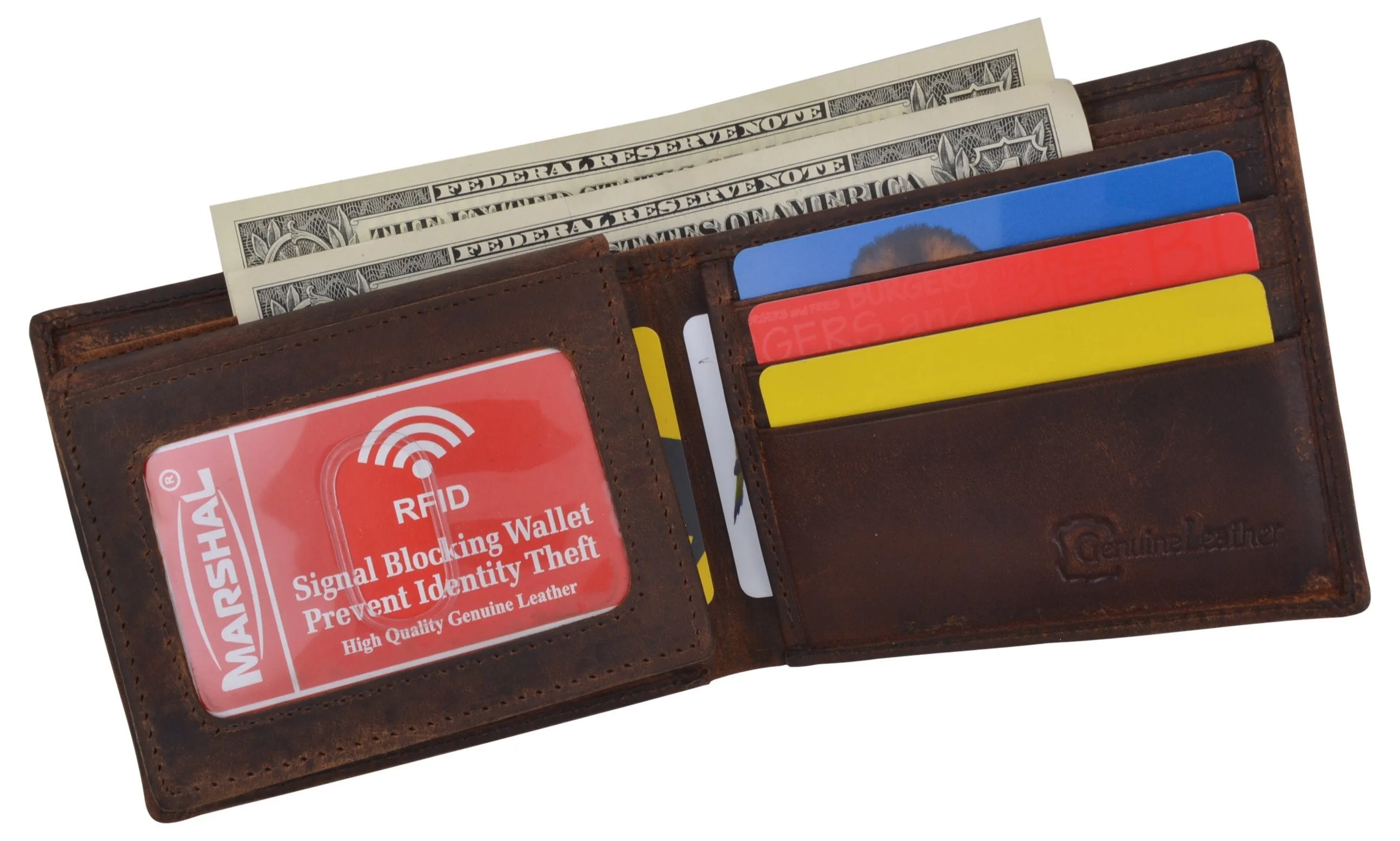 Genuine Leather RFID Bifold Mens Marijuana Leaf Logo Wallet