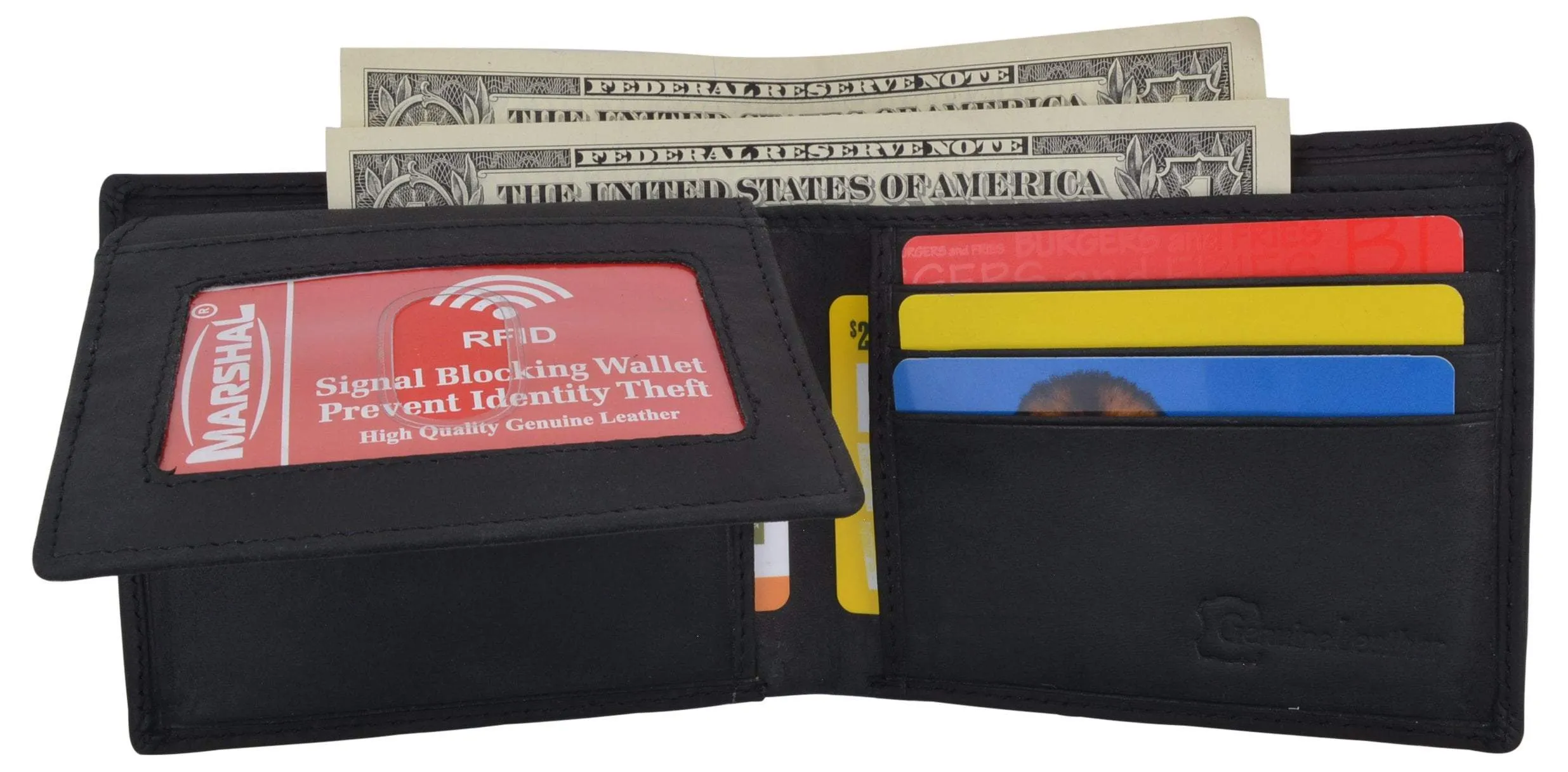 Genuine Leather RFID Bifold Mens Marijuana Leaf Logo Wallet