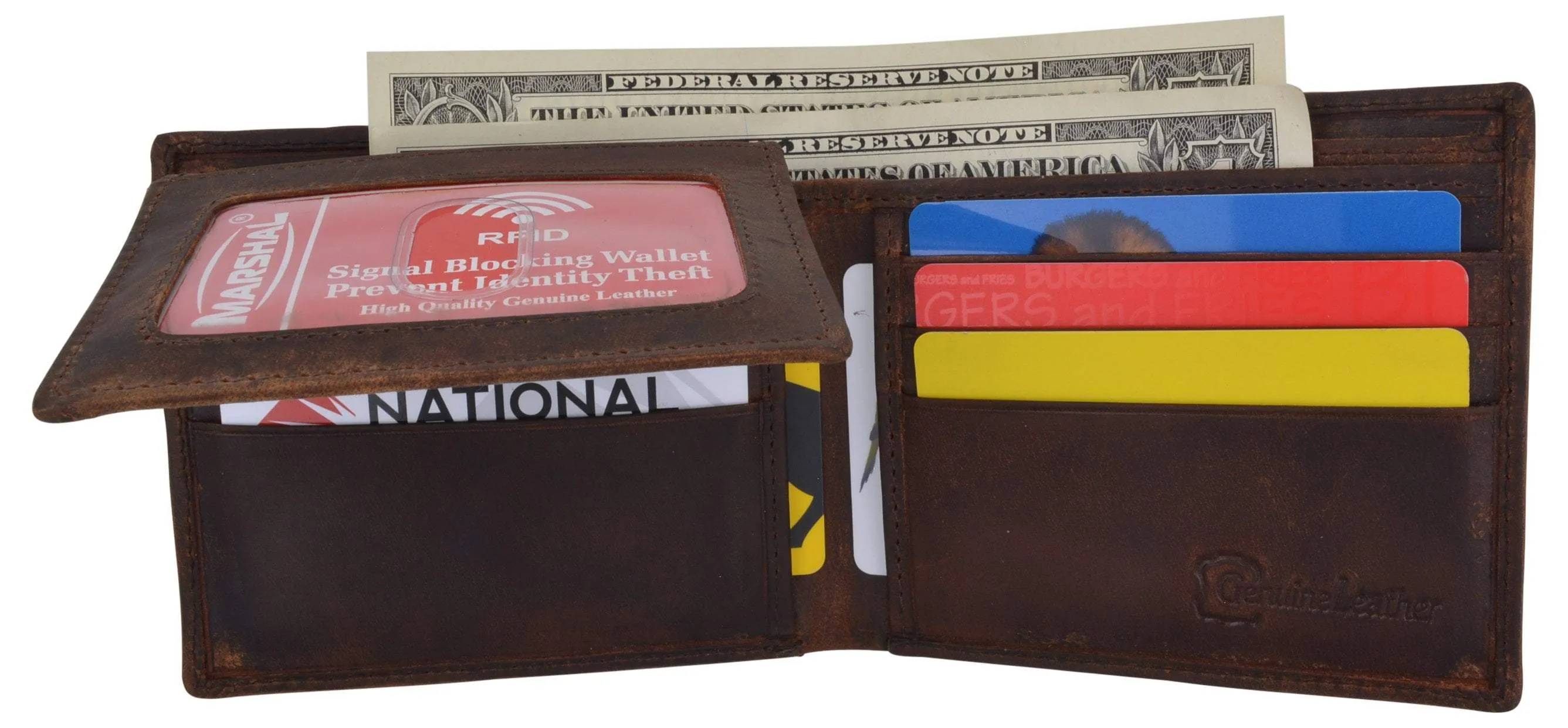 Genuine Leather RFID Bifold Mens Marijuana Leaf Logo Wallet