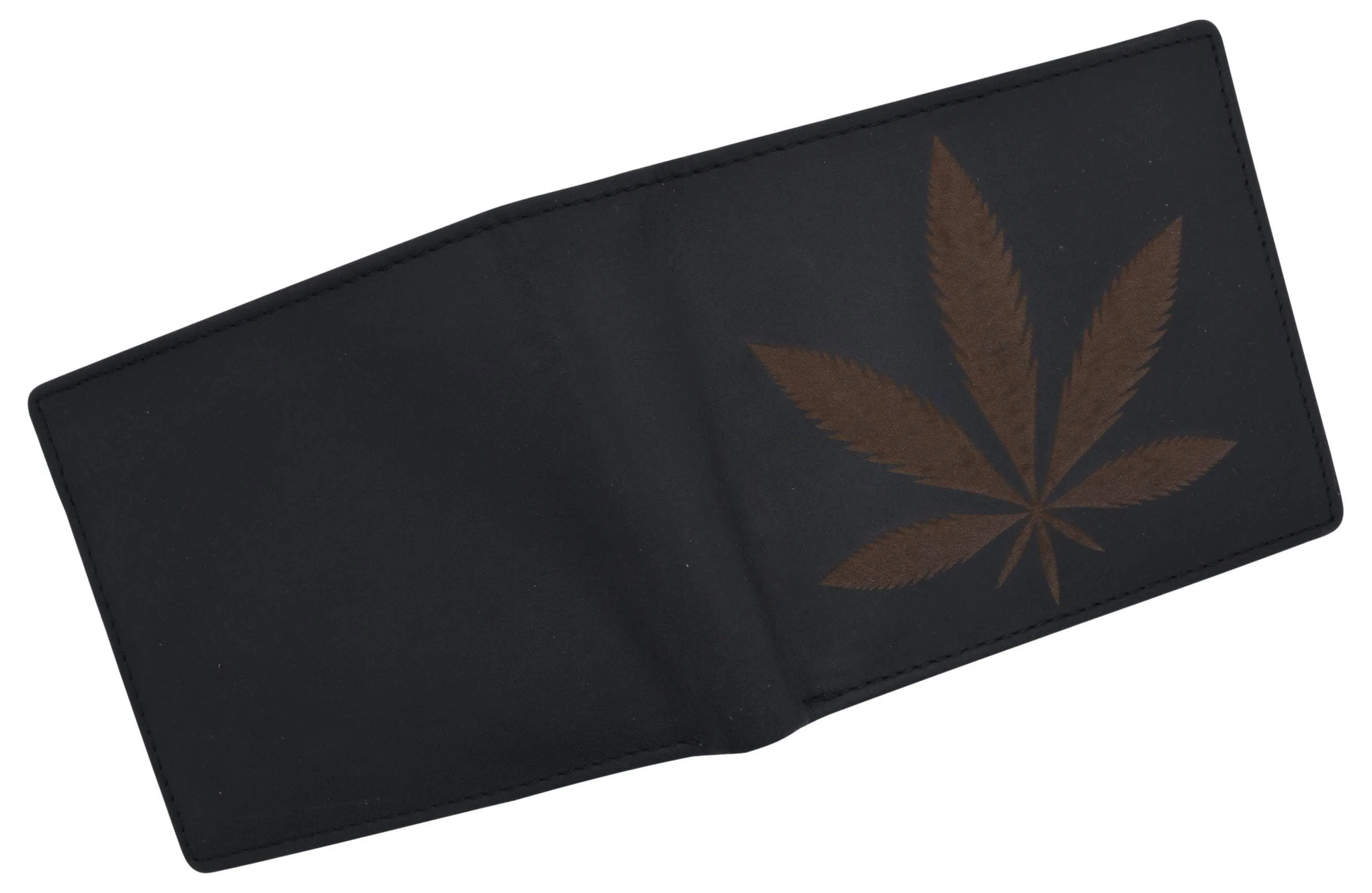 Genuine Leather RFID Bifold Mens Marijuana Leaf Logo Wallet